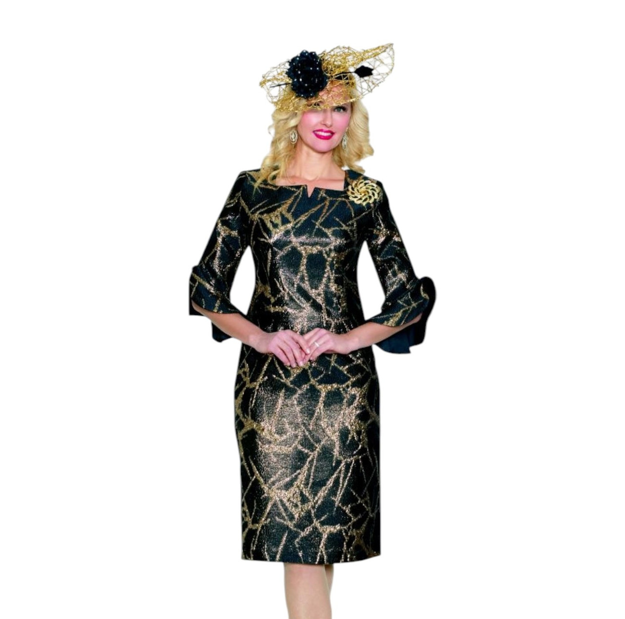 black and gold church dress Elegant Donna Vinci 12141 Dress/Jacket Set