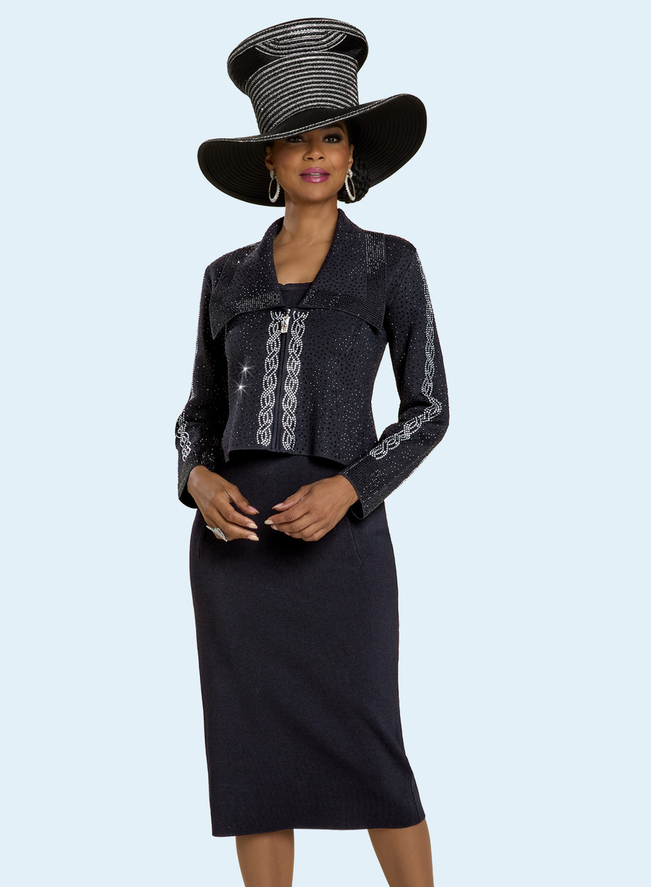 Donna Vinci Knit Suit 13447 – Black Hat Ensemble | Fall 2025