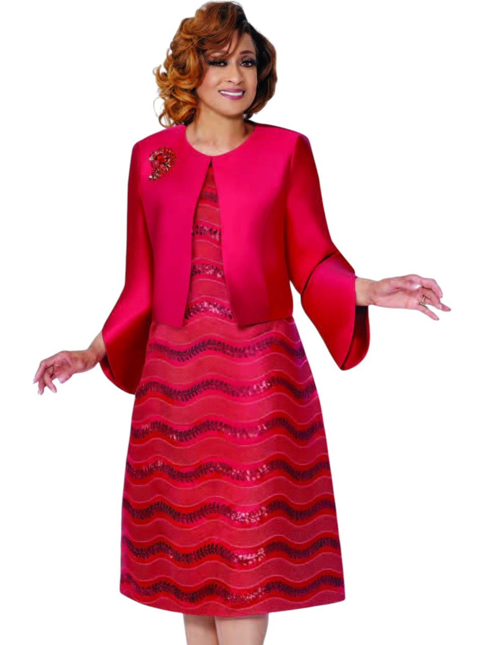 Dorinda Clark Cole 310002 Red Sequin Dress Set with Jacket - Fall 2025