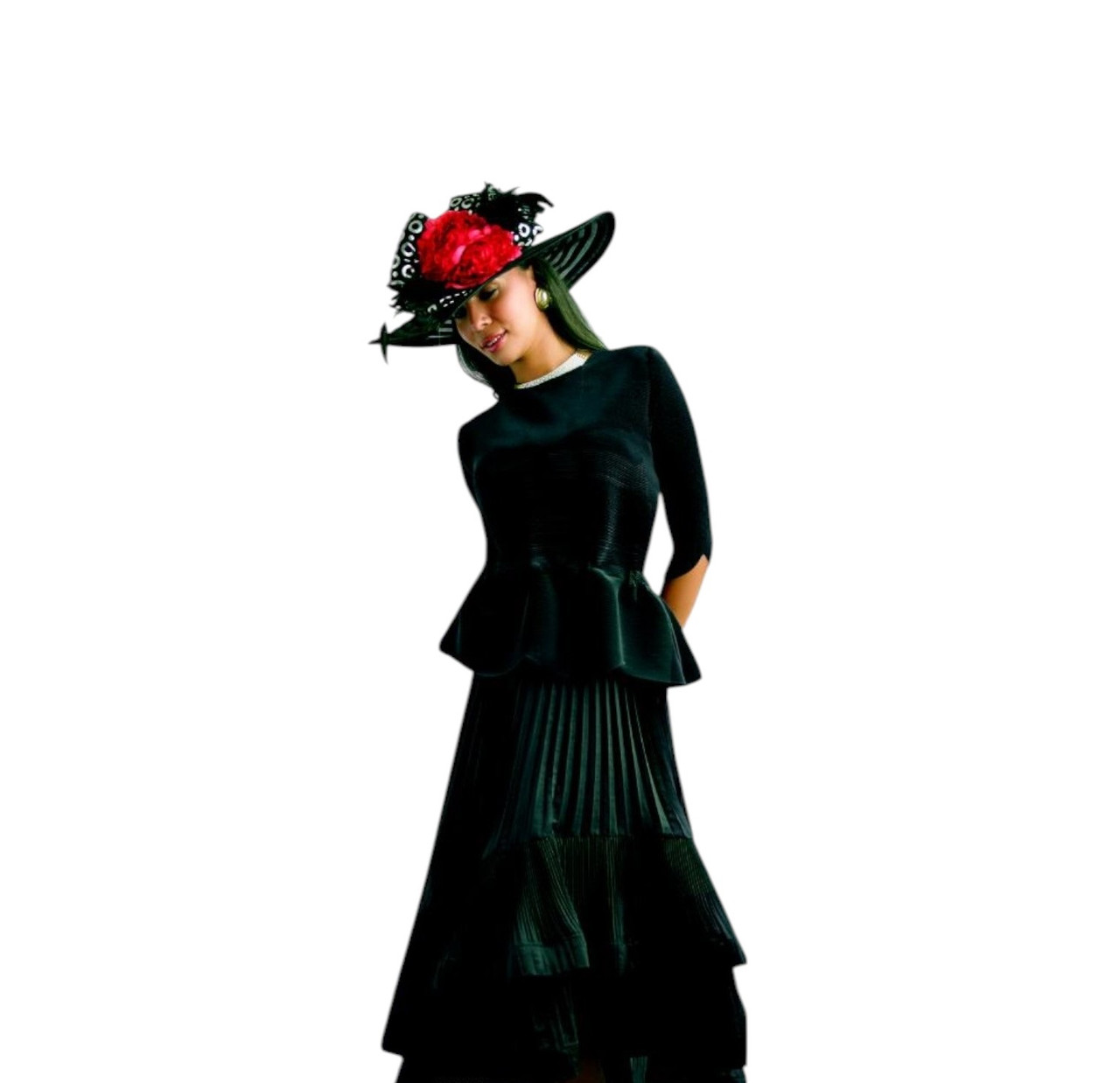 Lily & Taylor 5101 Pleated Hi-Low Skirt Suit – Black | Eleganze