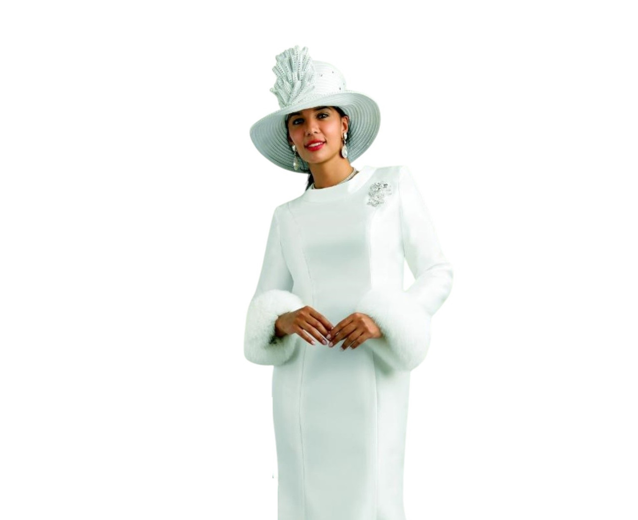 Lily & Taylor 4821 Silky Twill Dress with Fox Cuffs & Rhinestone