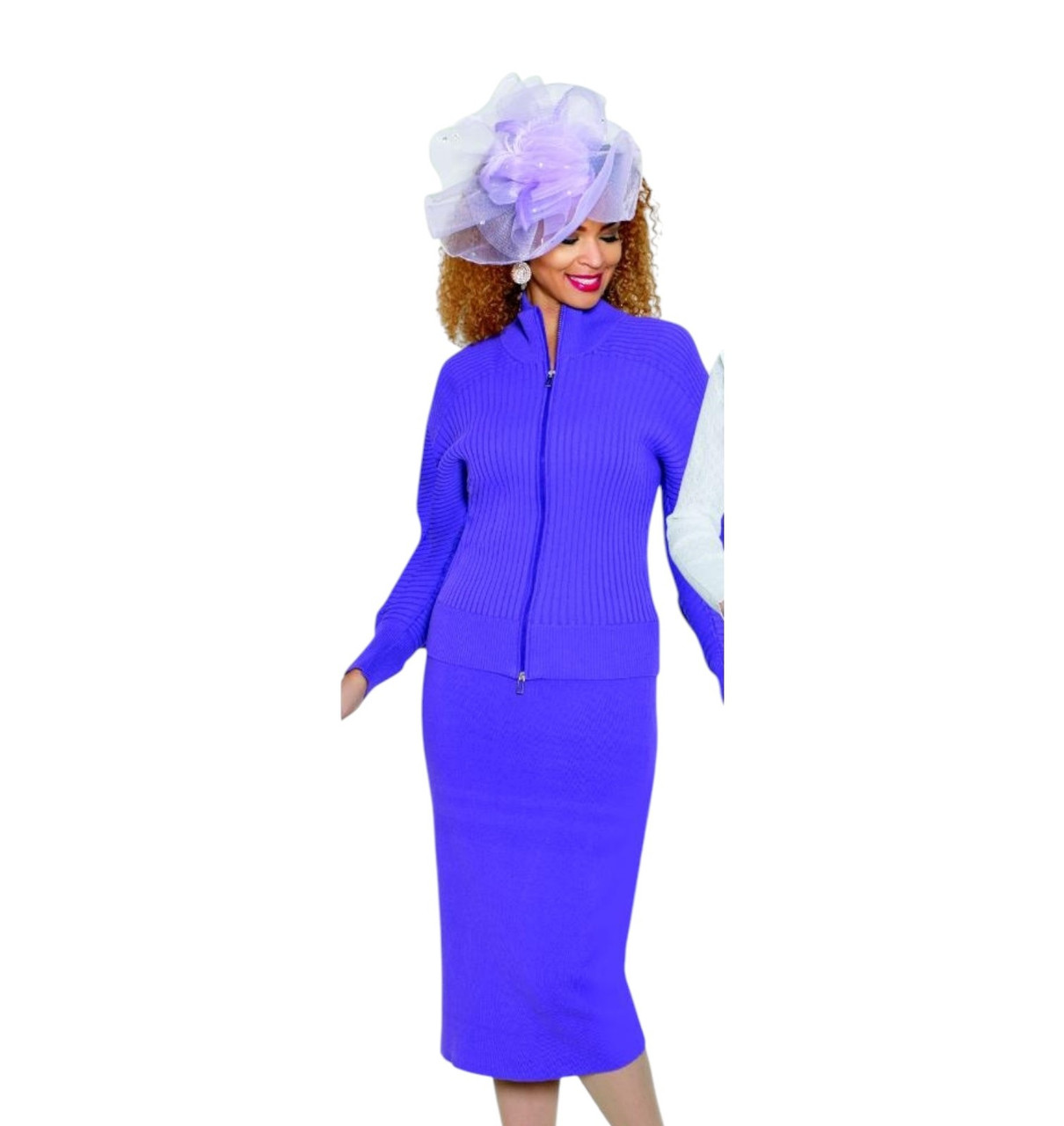 Taylor Made セットアップ Lily & Taylor 887 Ribbed Knit Skirt Suit with Zipper Jacket