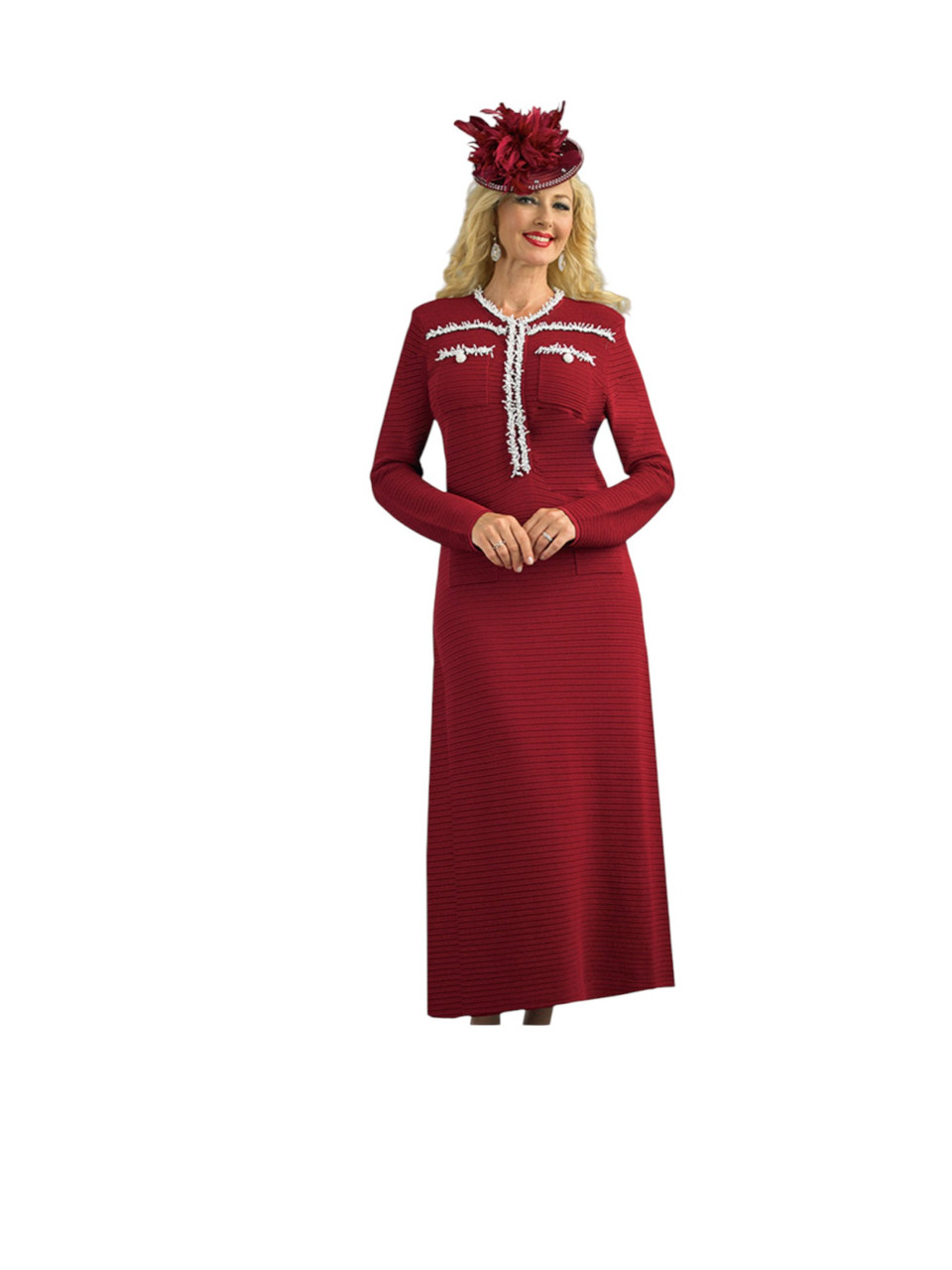 Lily & Taylor 890 Knit Dress with Pearl Trims – in 3 Colors