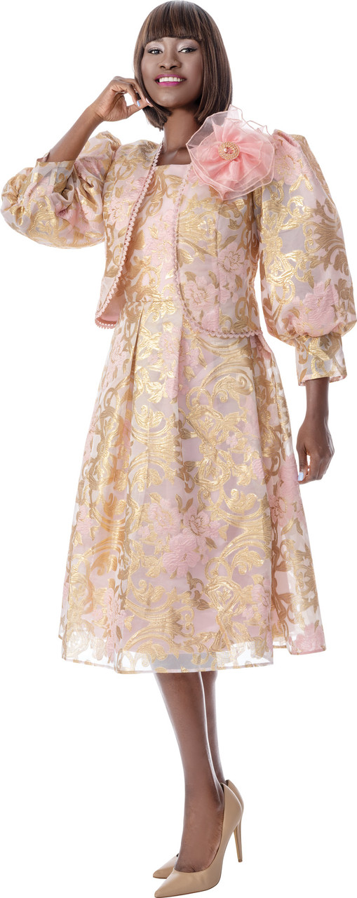 Terramina 7011 Dress & Jacket Set with Rhinestone Flower Brooch