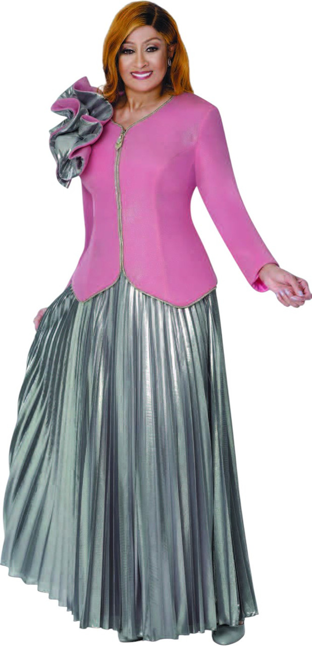 Dorinda Clark Cole 310062 Pink/Silver Metallic Skirt Suit - 2026