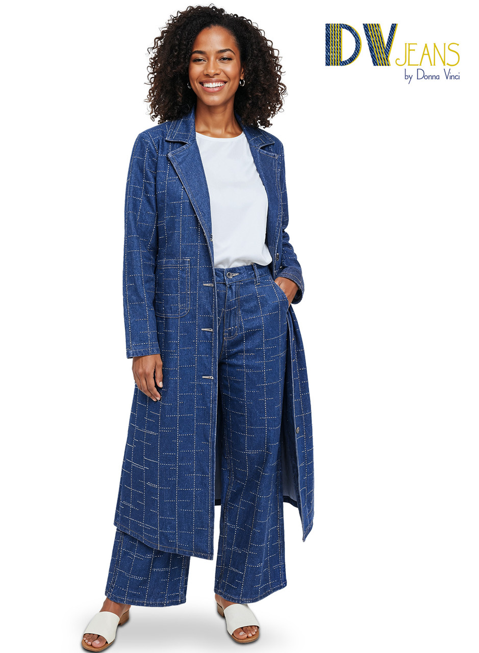 Donna Vinci 8505 Dk. Blue Denim Jacket & Pant Set with Rhinestones