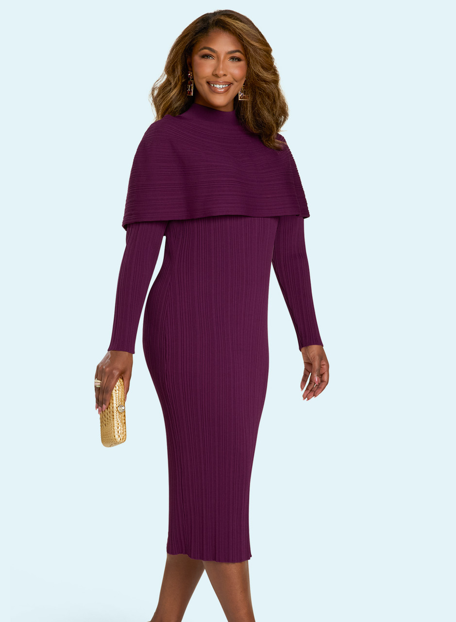 Ribcrafted Knit Dress Set /andwang【最終値下】 Donna Vinci Knit Designer Church Dress 13444 Plum – Elegant