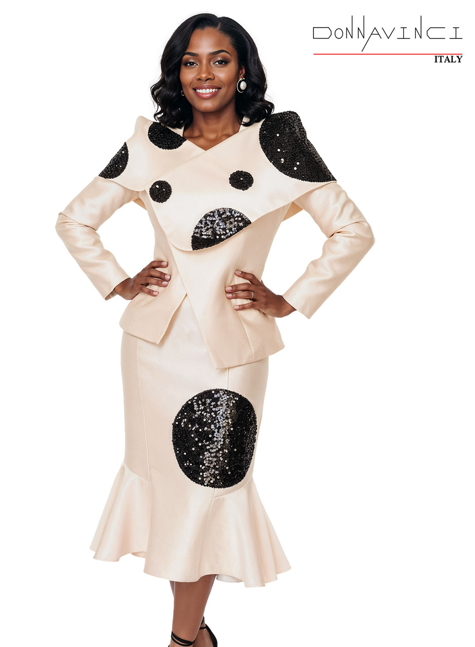 Donna Vinci 12263 2Pc. Jacket & Skirt Set with Black Sequins