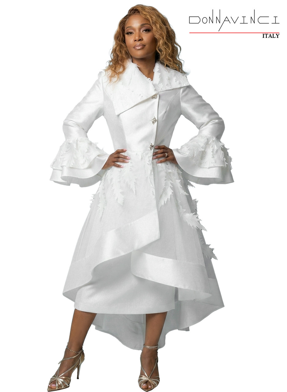 Donna Vinci Elegant White Church Suits 12274 Duster Skirt Set Size 10/18/24