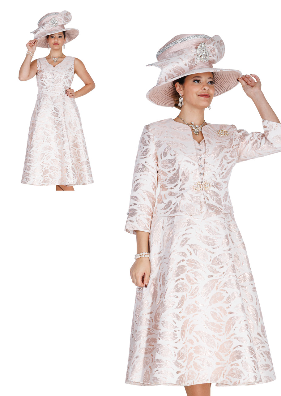 champagne jacket dress Champagne Italy 5919-CRM Church Jacket Dress for Ladies-Hat