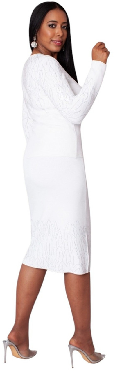 knit dress suits Kayla Knit Suit 5342, White/Gold / 20