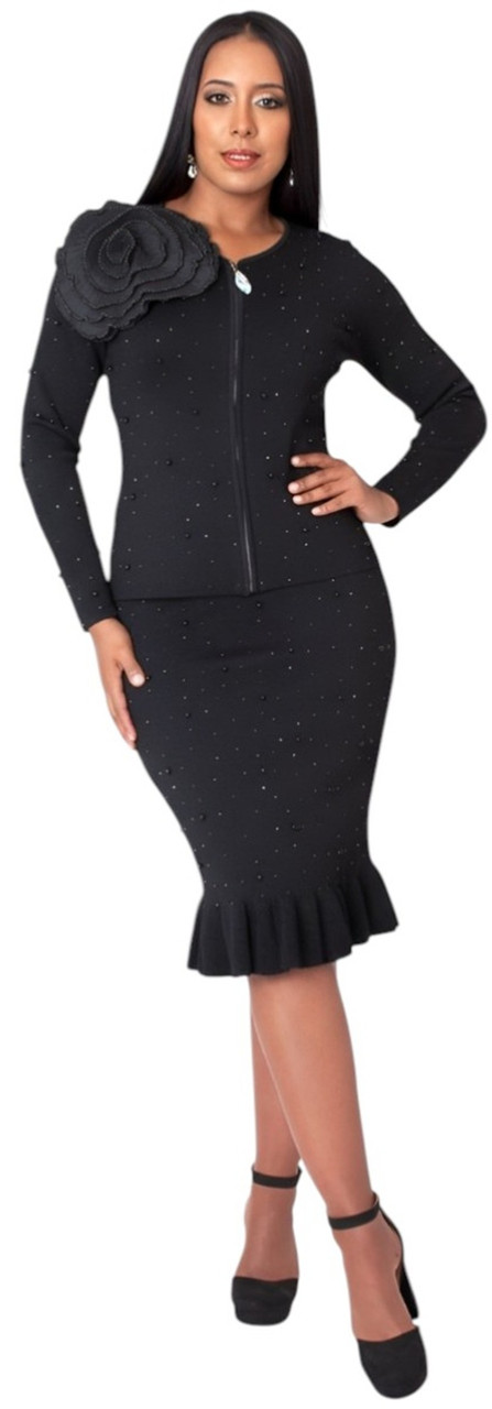 Kayla Knits 5393 Black Skirt Suit