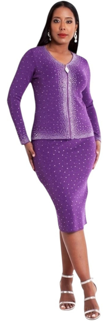 Kayla Knits Designer Church Suit 5394 Purple – Women's Special
