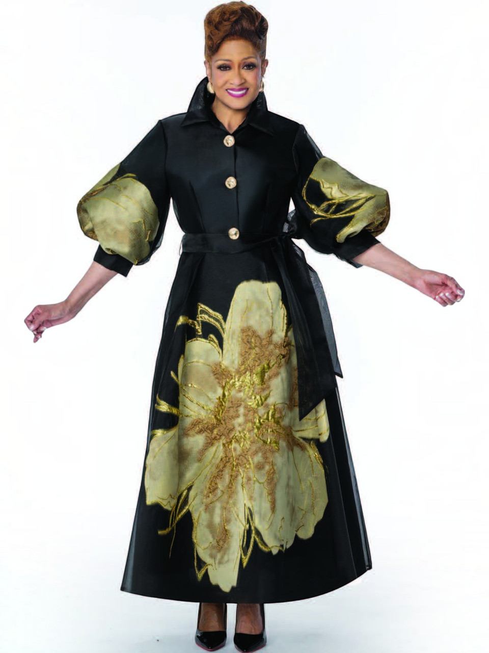 トップス UJOH Cord & Belt Dress Dorinda Clark Cole 310321 Black Designer Church Suits & Dresses
