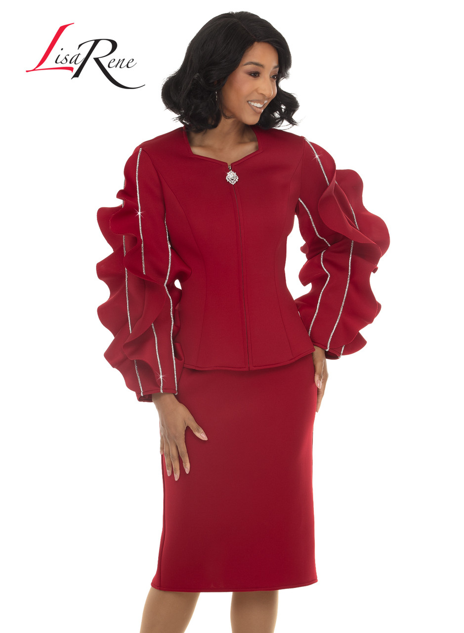 Lisa Rene Designer Church Suit 3396 2-Piece Skirt Set in Burgundy