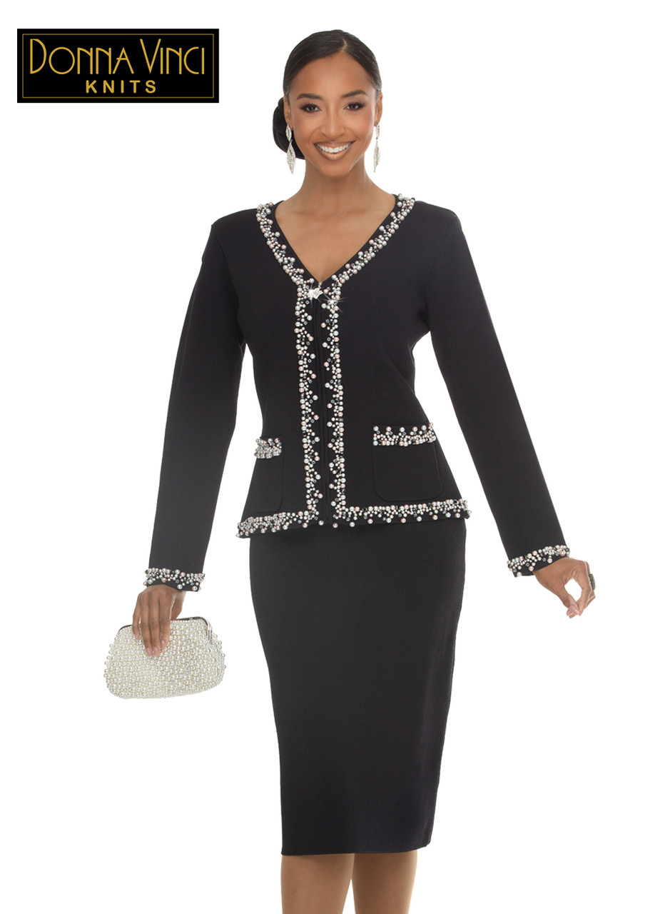 Donna Vinci Knits 13472 Black Knit 2-Piece Jacket & Skirt Set
