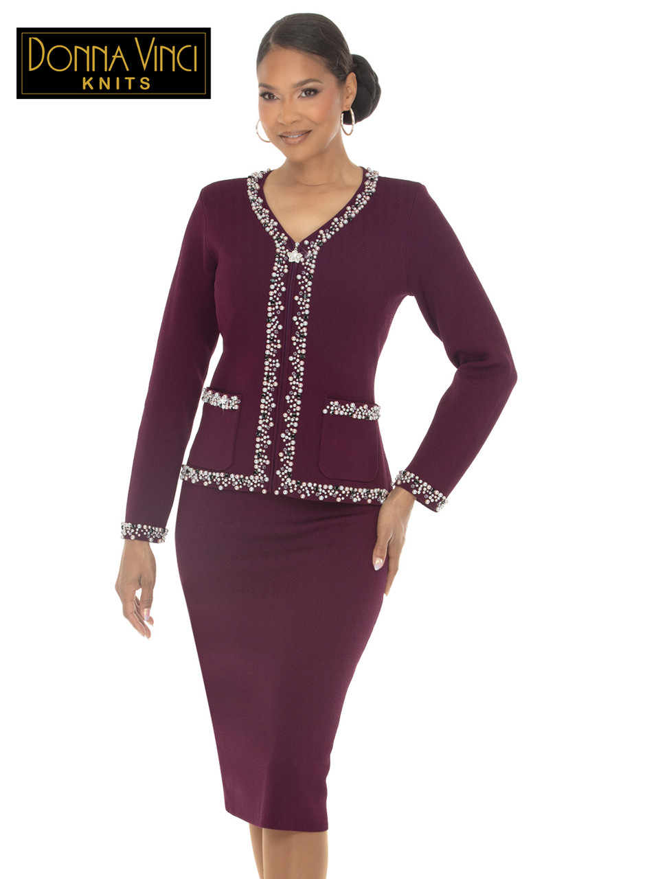 Donna Vinci Knits 13472 Plum Knit 2-Piece Jacket & Skirt Set