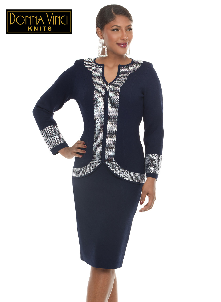 Donna Vinci Knits 13476 Navy 2-Piece Jacket & Skirt Set - Fall