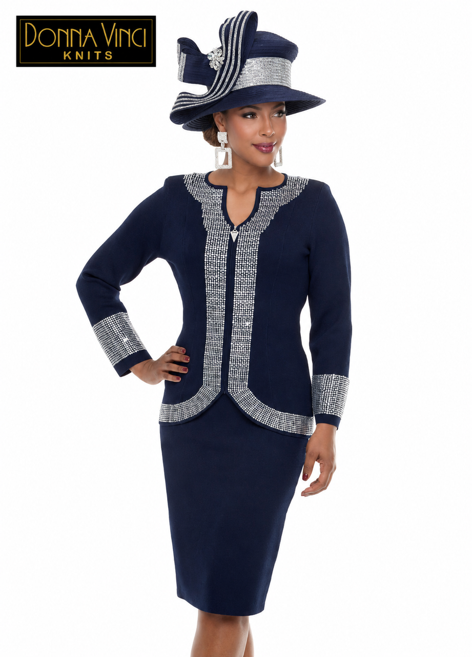 Donna Vinci Knits 13476 Navy 2-Piece Jacket & Skirt Set - Fall