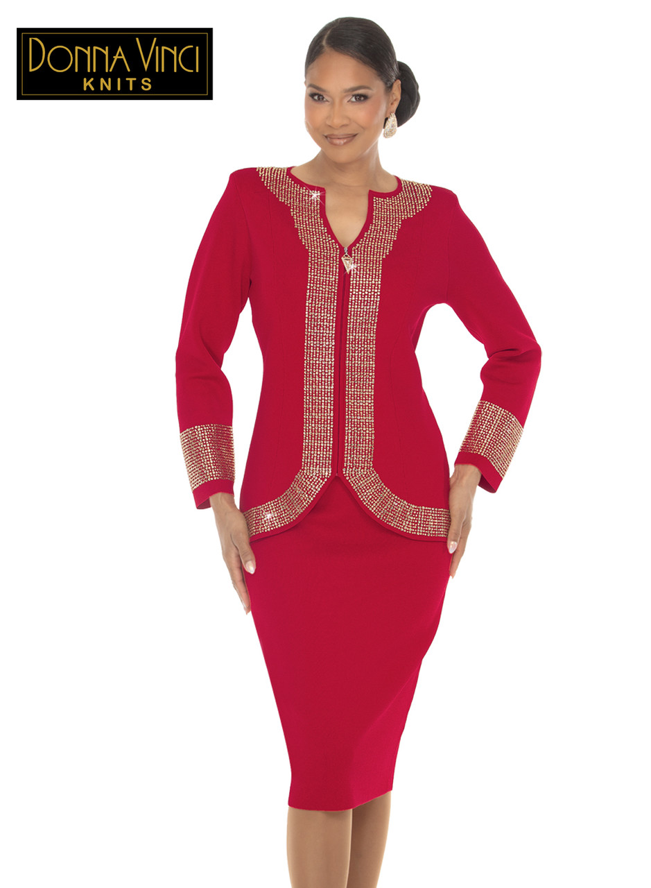 Donna Vinci Knits 13476 Red Gold 2-Piece Jacket & Skirt Set - Fall