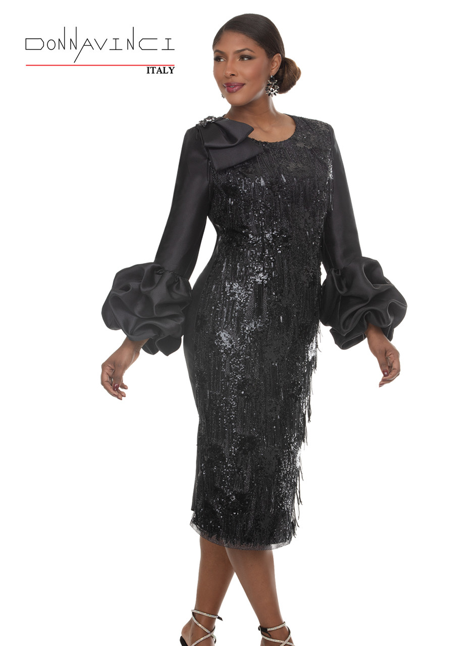 Donna Vinci 12276 Black Sequins Women's Church Dress - Fall 2026