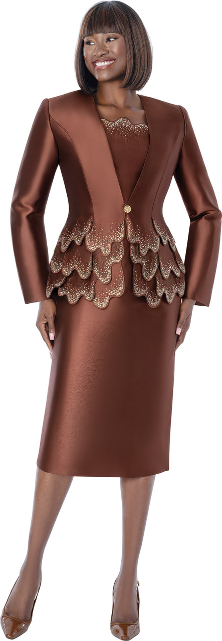 Susanna Women Church Suit 3008 Brown 3-Piece Skirt Set – Women's