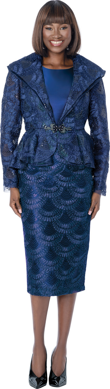 Terramina Women Church Suit 7360 Navy Skirt Set– Elegant Women's