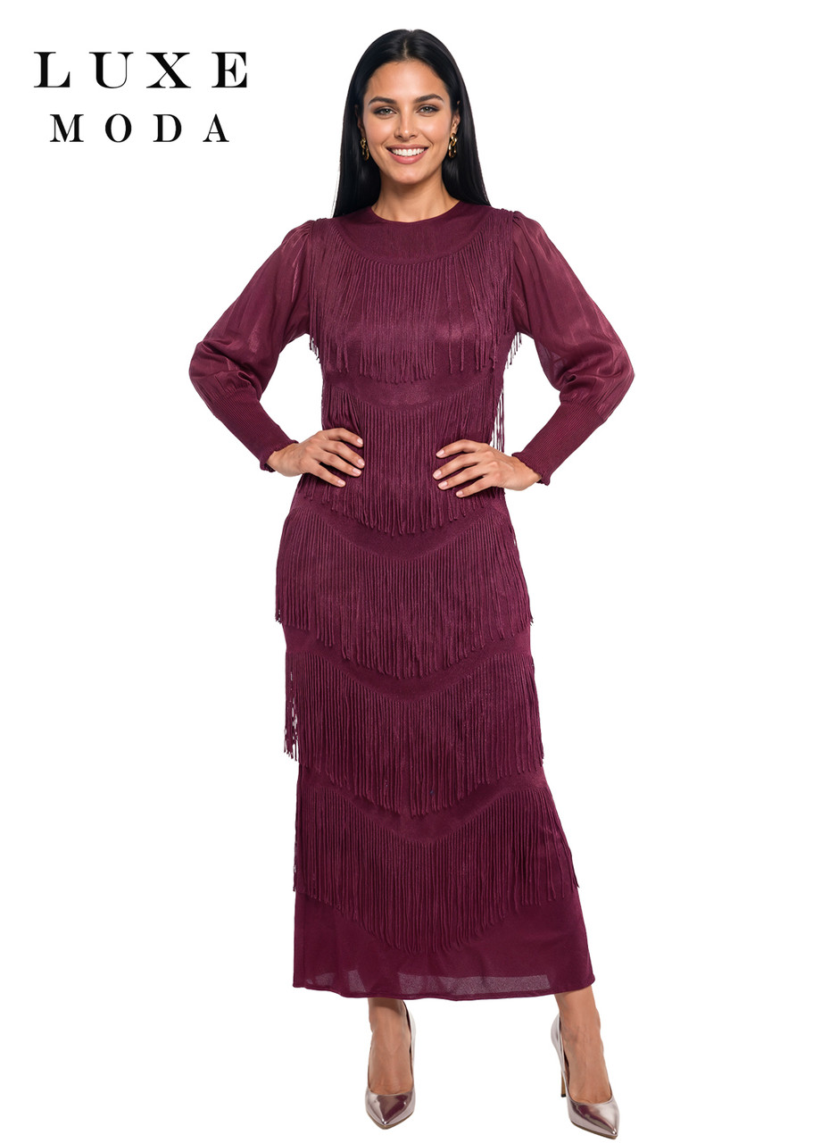 layered tassel dress Luxe Moda LM-562 Beautiful with Design – Elegant Women's Dress Menâs plain jacket