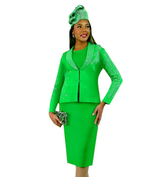 TAYLORMADEセットアップ　 ピンクセーター＆ネイビーキルティングスカート Elegance Fashions | Lily Taylor 622 3Pc Knit Suit with Rhinestones