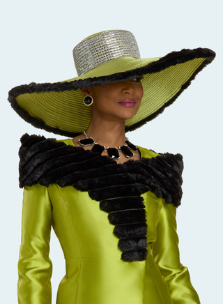 Donna Vinci Hat H12222 Lime - Wide Brim Lime Green Glam Hat display picture 3