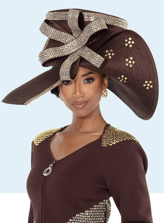 Designer Donna Vinci Church Hat H13453 Brown - Elegant Hats  display picture 3