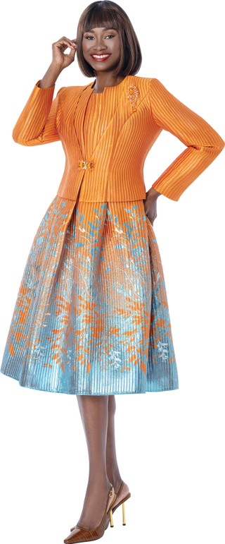 Terramina Designer Church Suit 7012 Orange Dress & Jacket Set
