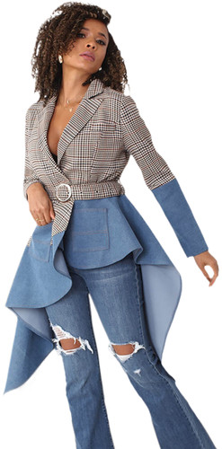 For Her 82018 Plaid Denim Belted Jacket