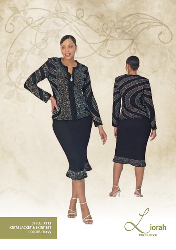 Liorah Knits 7313 Women 2Pc Skirt Set - Navy