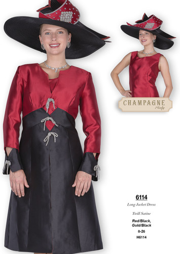 Champagne Italy 6114 Fall 2025 Long Jacket/Dress in Red/Black 