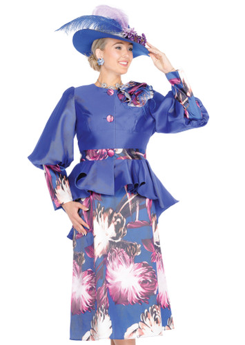 Champagne Italy 6115 Fall 2025 Jacket/Skirt in Royal Blue/Pink
