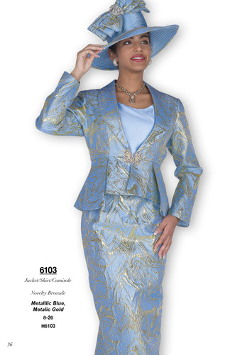 Champagne Italy 6103 Fall 2025 Jacket/Skirt/Camisole in Metallic Blue 