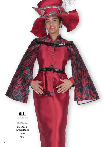 Champagne Italy 6121 Red and Black Jacket Skirt with Black accents for Fall 2025