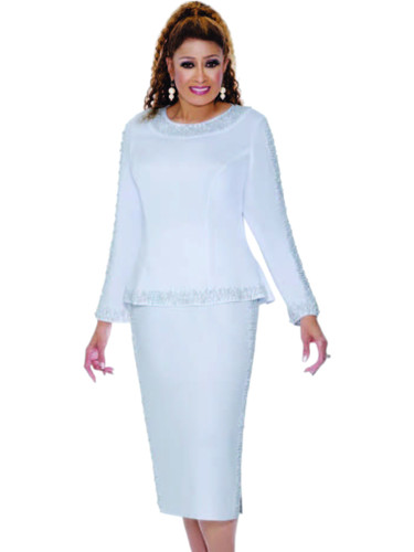 Dorinda Clark Cole 309612 White Pearl Trim Suit