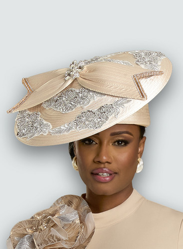 Donna Vinci Couture Brown Gold Rhinestone Statement Church Hat H1397 H12213__37642.1775355445.380.  main image 3