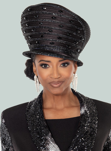 BEAUTIFUL DONNA VINCI Spring/Summer Bowler wide brim Rhinestone Vintage Hat BLK Donna Vinci Hats for Church & Special Occasions | Elegance  main image 2