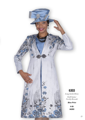 Champagne Italy 6303 Blue Print long jacket dress – Fall 2025 Collection