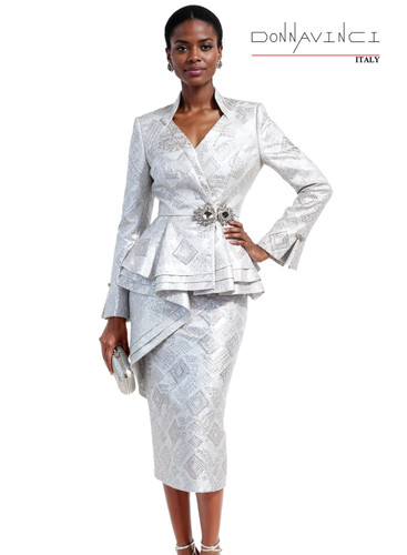 Donna Vinci 12250 2Pc Silver Jacket & Skirt Set - Spring/Summer 2026