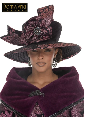 Donnavinci Black Velvet Wool Women\'s Hat with Purple Bow & Long Feather Accent Donna Vinci Hat Church Purple Feather | eBay main image 3
