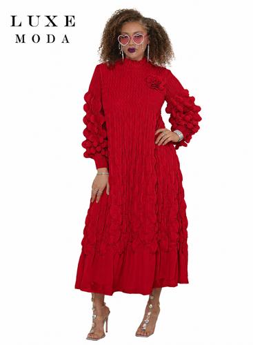 Luxe Moda LM-481 Red Dress with Flower Brooch