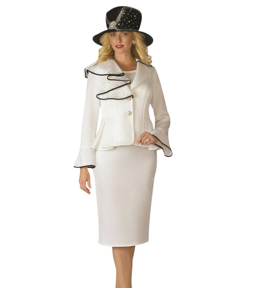 Lily Taylor 4955 Ivory 3Pc Scuba Skirt Set