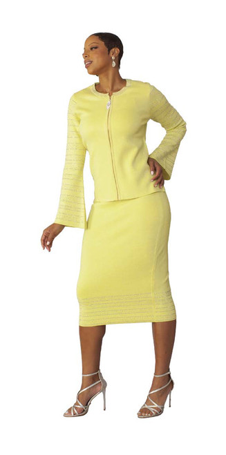 Kayla Knit 5327 2Pc Knit Skirt Suit - Lemon