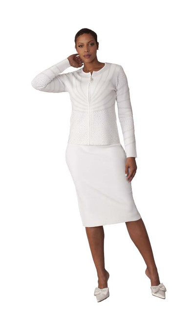 Kayla Knit 5320 2Pc Knit Skirt Suit - White