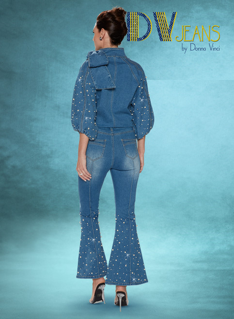 Donna Vinci 8490 2Pc Denim Pant Set - Back View