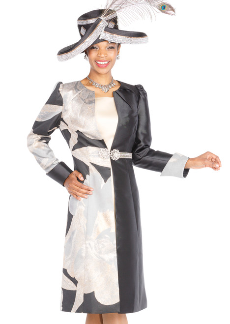 Champagne Italy 6109 Fall 2025 Long Jacket/Dress in Black/Silver 